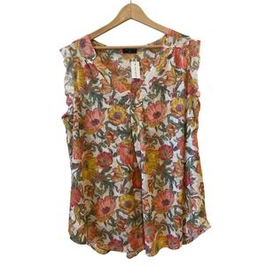 Lane Bryant Plus Size Mesh Floral Top 18/20 Colorful Beach Romantic Feminine NWT
